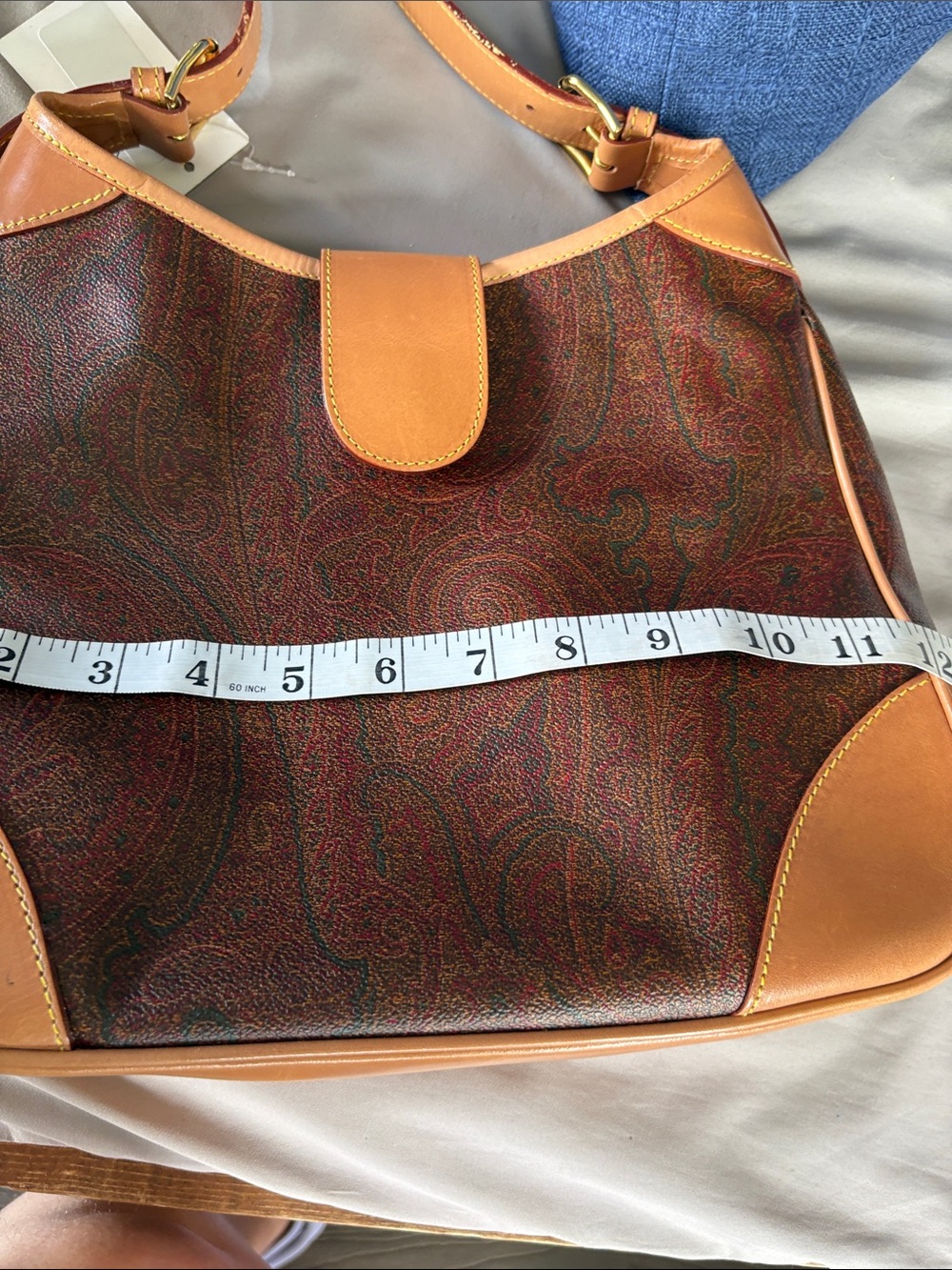 Etro Brown Paisley Shoulder Bag with Tan Leather Trim - Picture 13 of 14